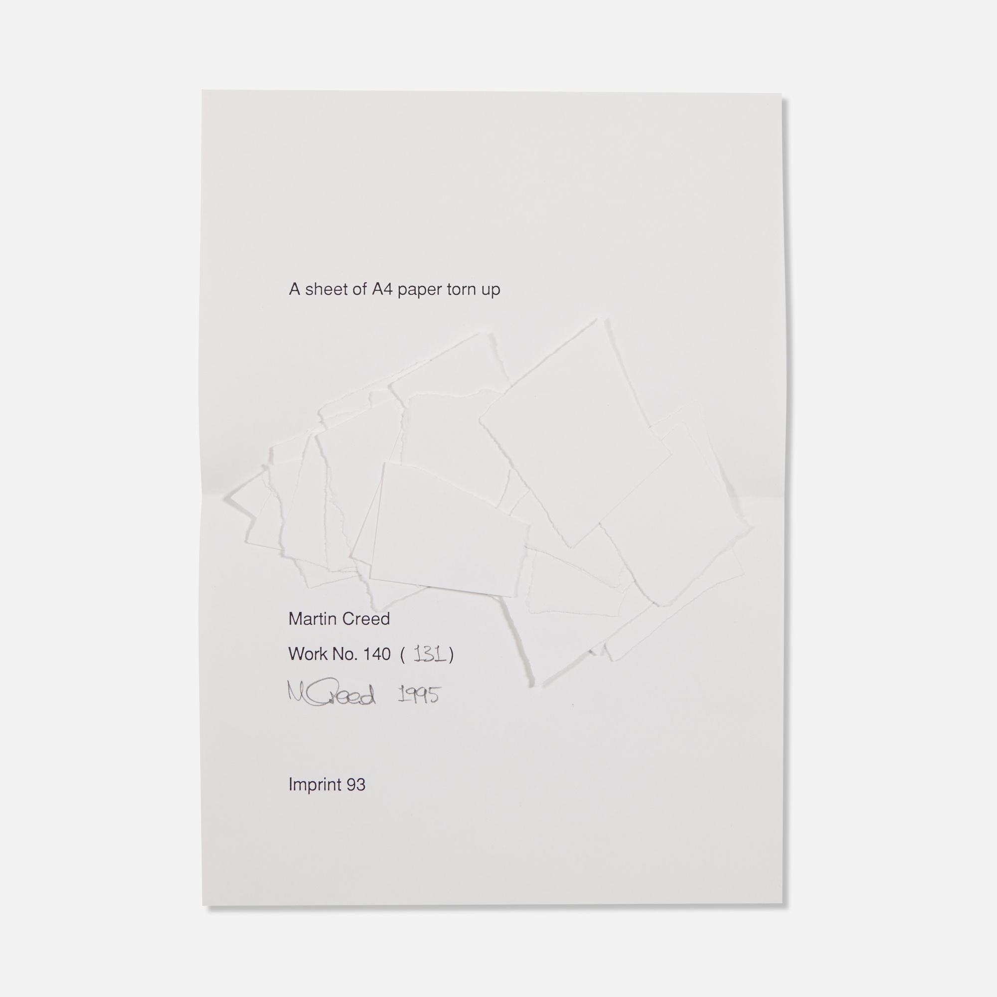 Martin Creed | Work No. 140, A sheet of A4 paper torn up (as issued ...