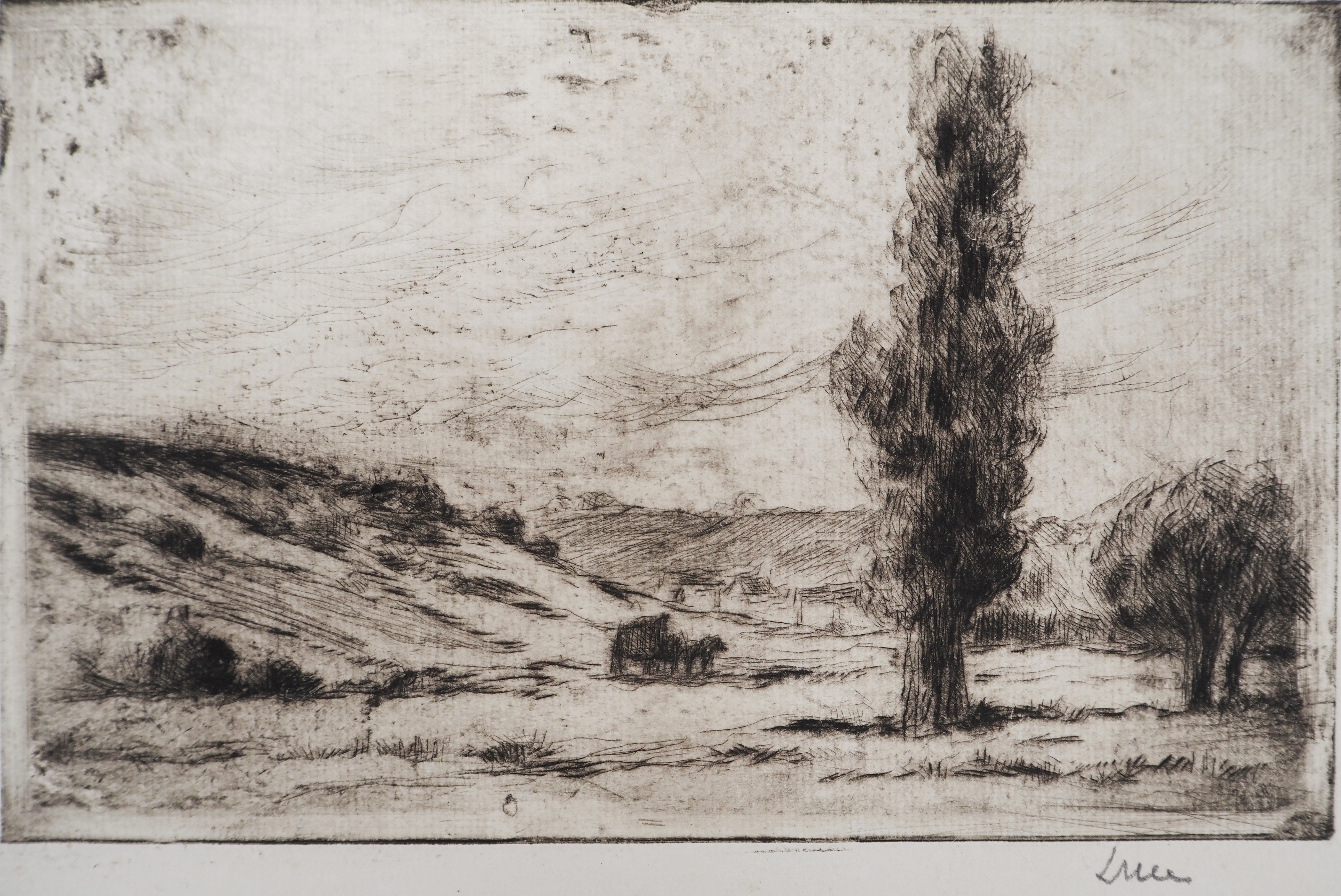 Artwork by Maximilien Luce, Countryside landscape, Made of drypoint etching on laid paper