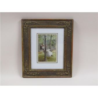 A late 19c young lady on a swing with a child - Arthur Torkington