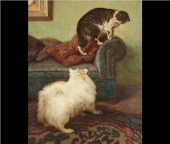 Chien et chat se jaugeant - Fernand Clausse