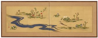 Bird and Flowers by a Stream - Suzuki Shuitsu