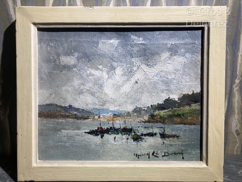 Artwork by Marcel Le Doare, Boats in the bay of Douarnenez, Made of Oil on canvas