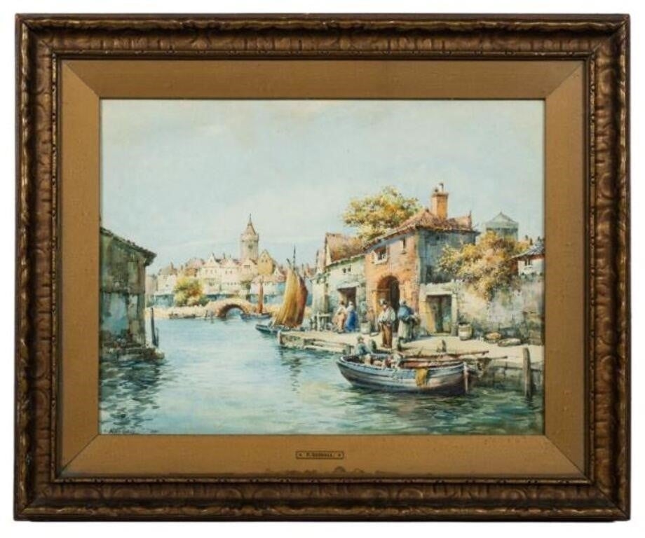 George Goodall | Boats in a Canal City | MutualArt