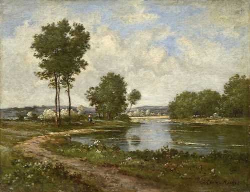 Léon Richet | A woman walking by the river bank | MutualArt