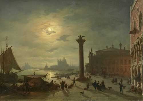 Piazza San Marco at night by Ludwig Mecklenburg, 1855