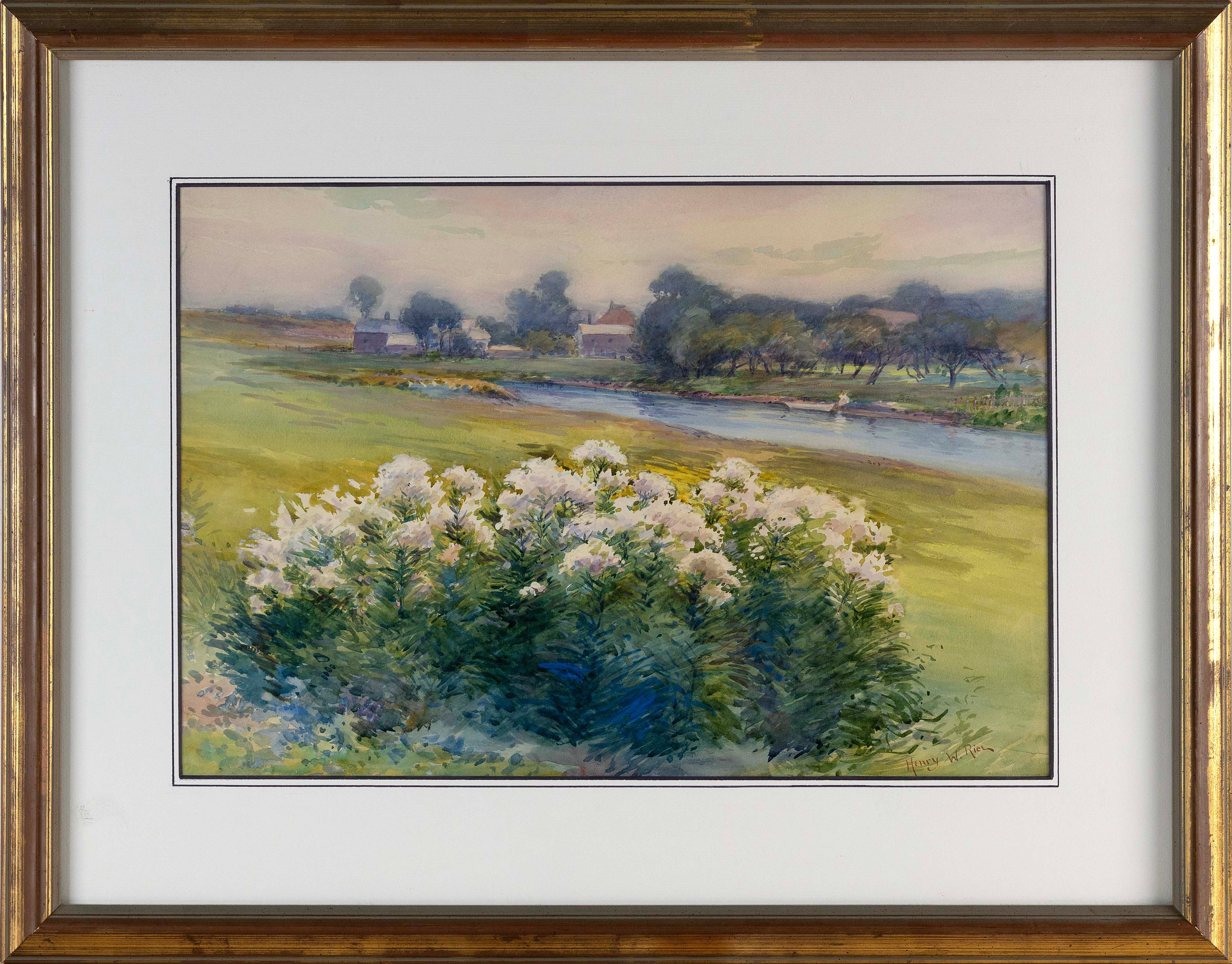 Artwork by Henry Webster Rice, Riverside flowers., Made of Watercolor on paper