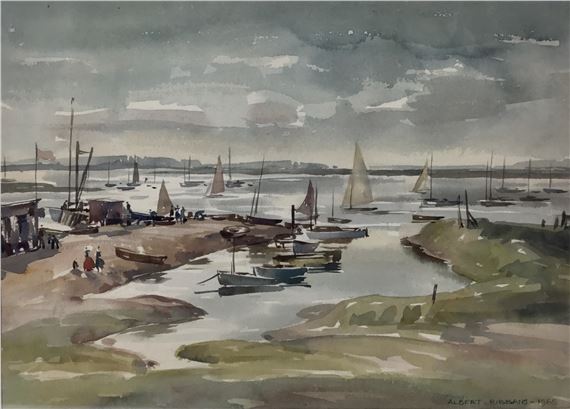 Albert Charles Ribbans | Yachts and Dinghies on a tidal river | MutualArt