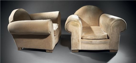 Suite of four armchairs with slightly sloping backs by Rene Drouet