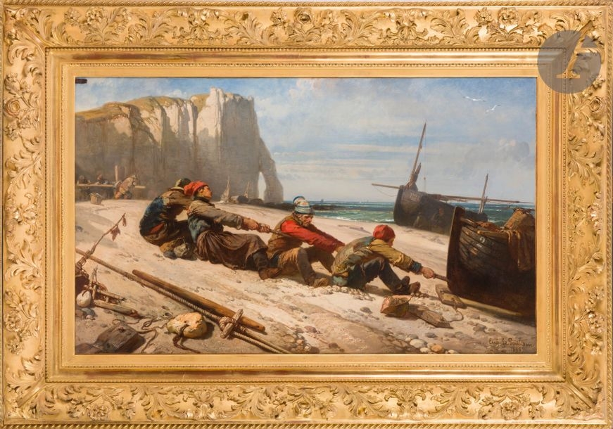 Eugène Lepoittevin | The Hauling of a Canoe, souvenir of the beach of ...
