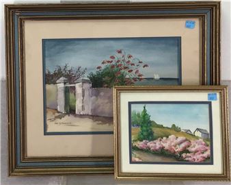 Coastal landscape with sailboat in distance - Janet A. Kovalchick