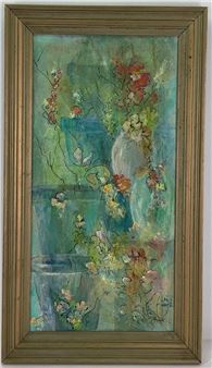 Abstract expressionist still life of flower pots - Dorothy Rhawn