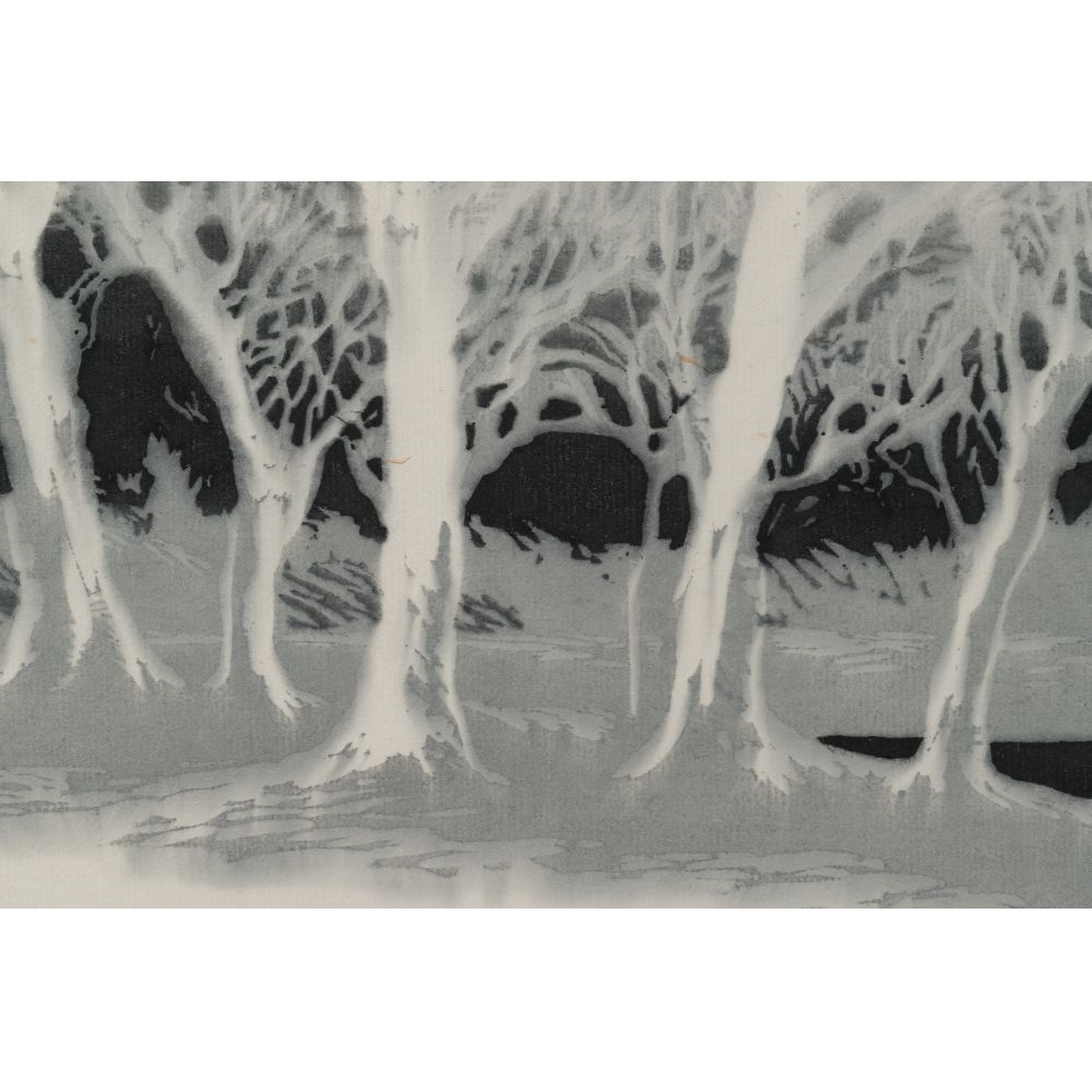 Artwork by Lu Fang, Snow Clad Trees, Made of Woodblock Print
