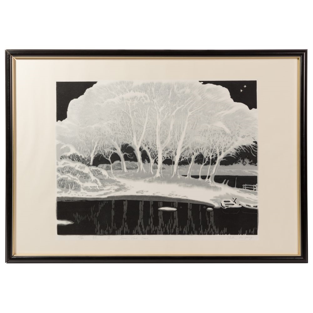 Artwork by Lu Fang, Snow Clad Trees, Made of Woodblock Print