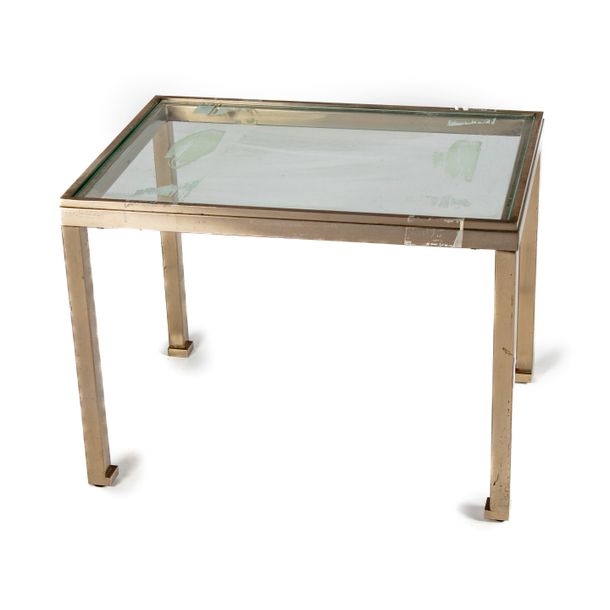 Pierre Vandel Small rectangular pedestal table in metal and glass MutualArt