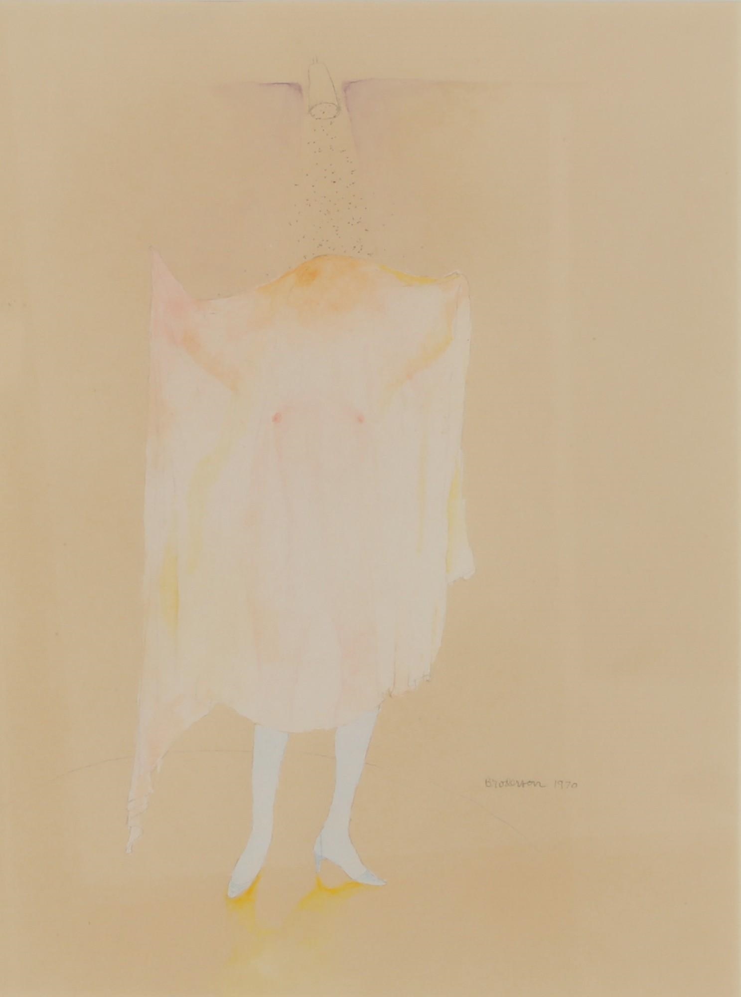 Artwork by Morris Broderson, Strip teasing in pink, 1970, Made of watercolor on paper