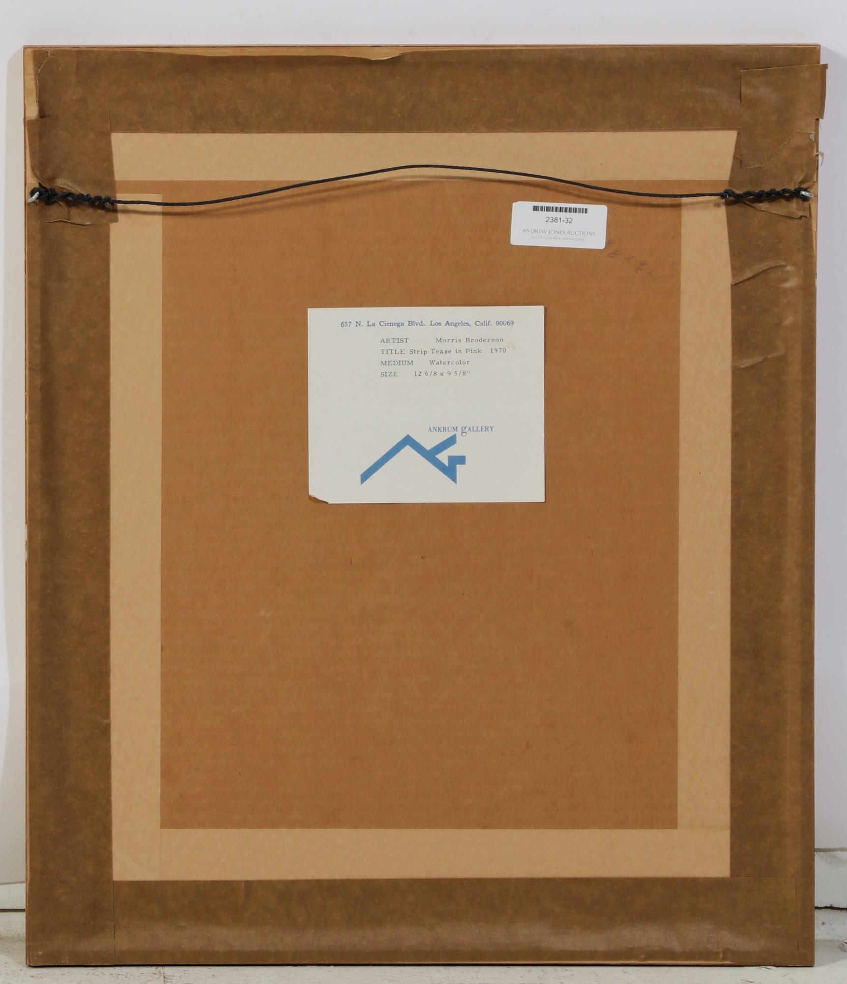 Artwork by Morris Broderson, Strip teasing in pink, 1970, Made of watercolor on paper