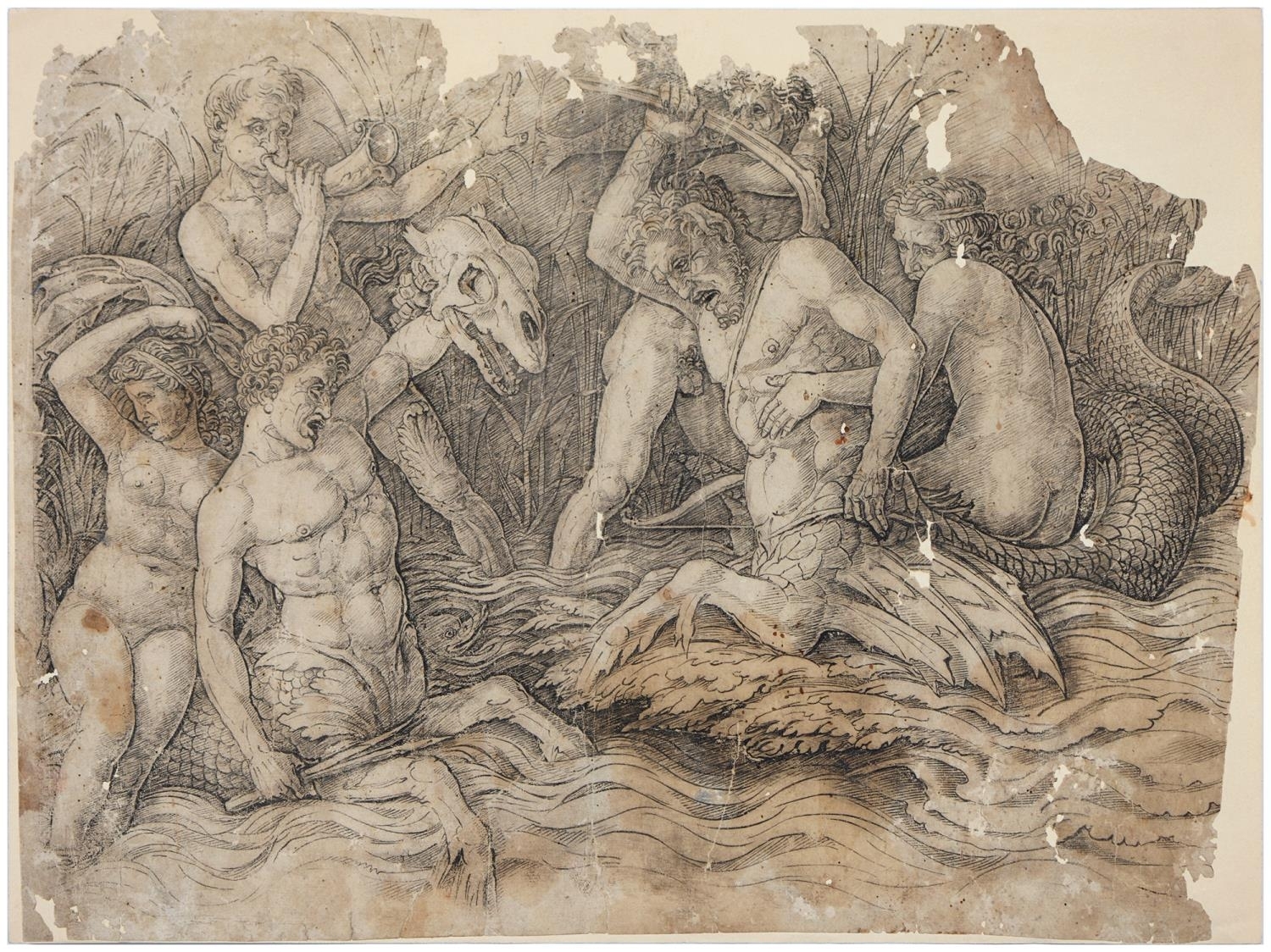 Two Tritons Fighting from the Battle of the Sea Gods, by Andrea Mantegna, Daniel Hopfer