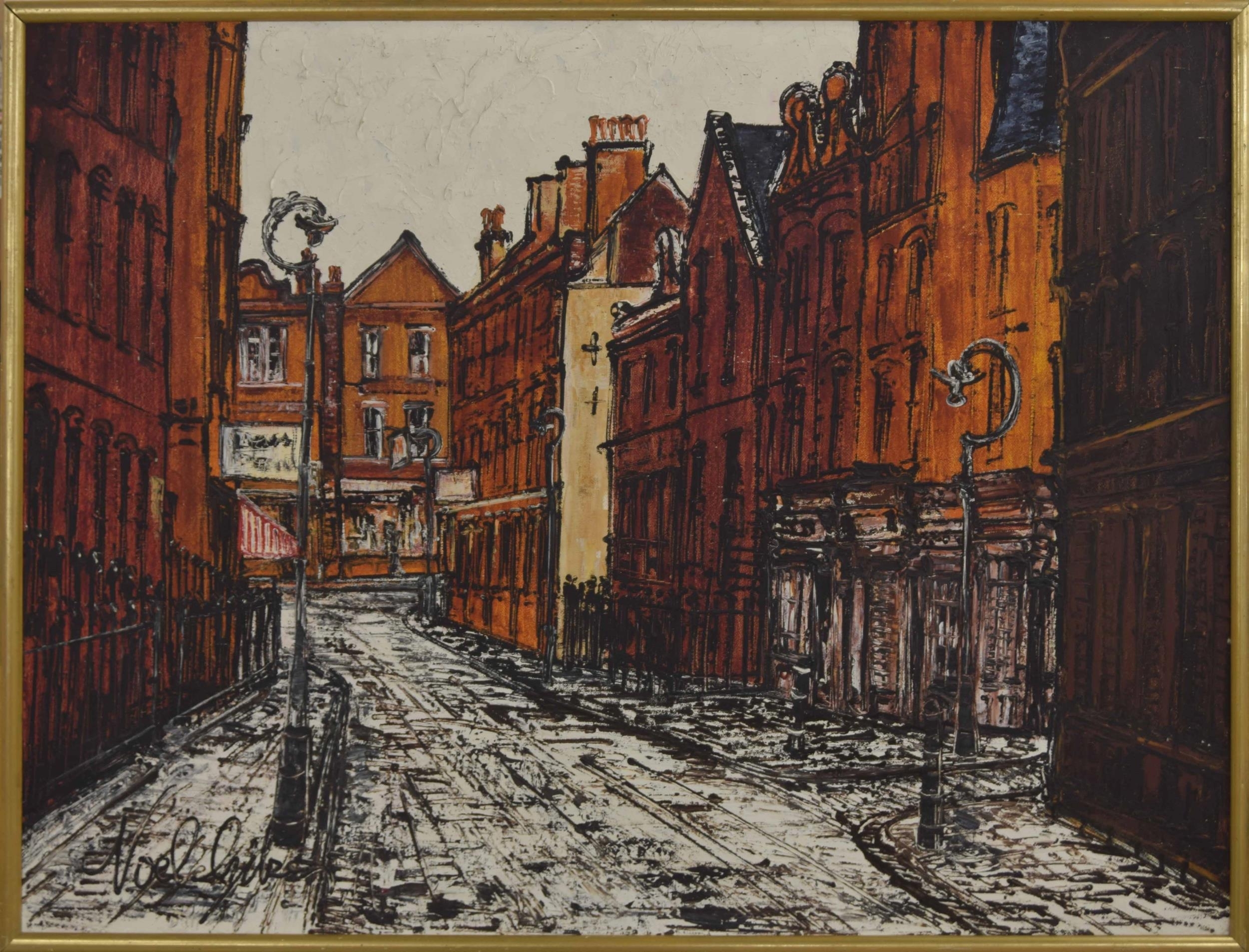 Noël Gibson | East End of London street scene with buildings and lamp ...