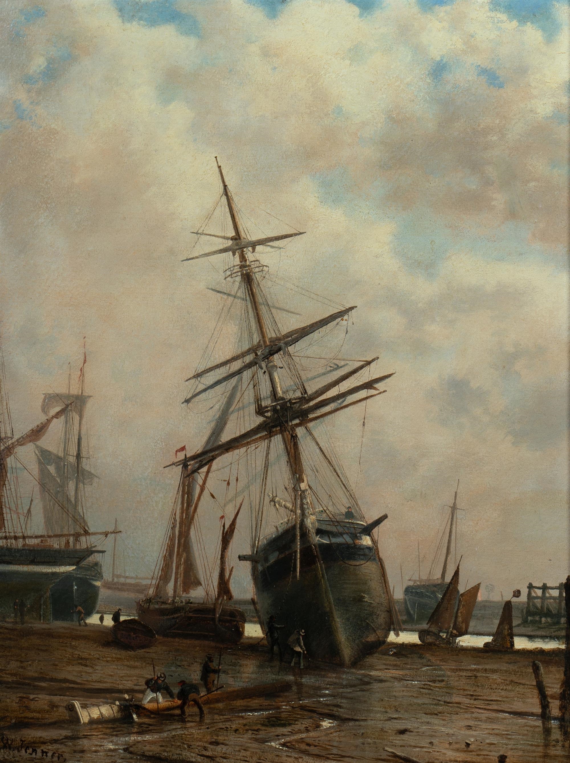 Isaac Walter Jenner | Ships at Low Tide with Workers | MutualArt