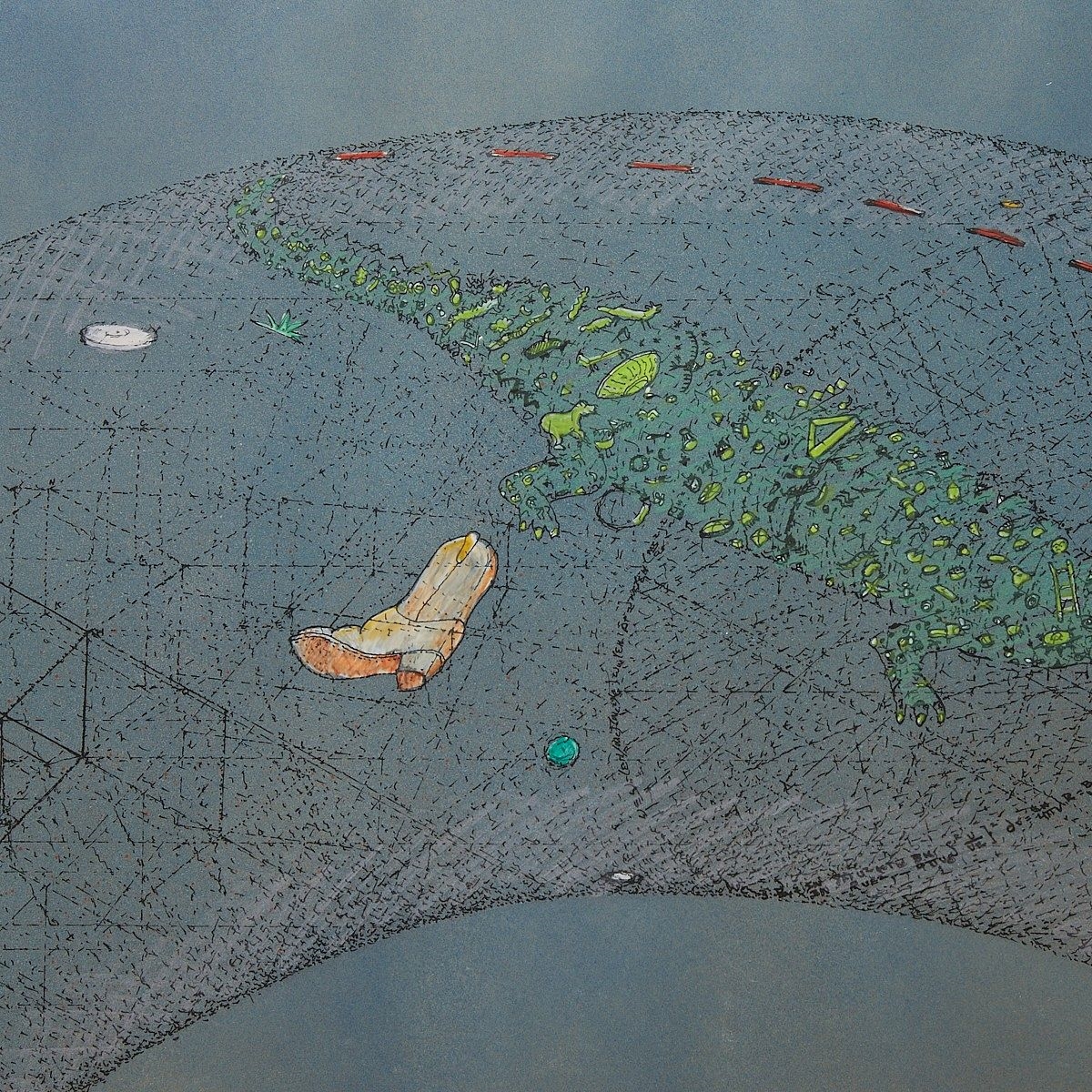 Artwork by Brower Hatcher, "Layering of Worlds", Made of Lithograph on paper