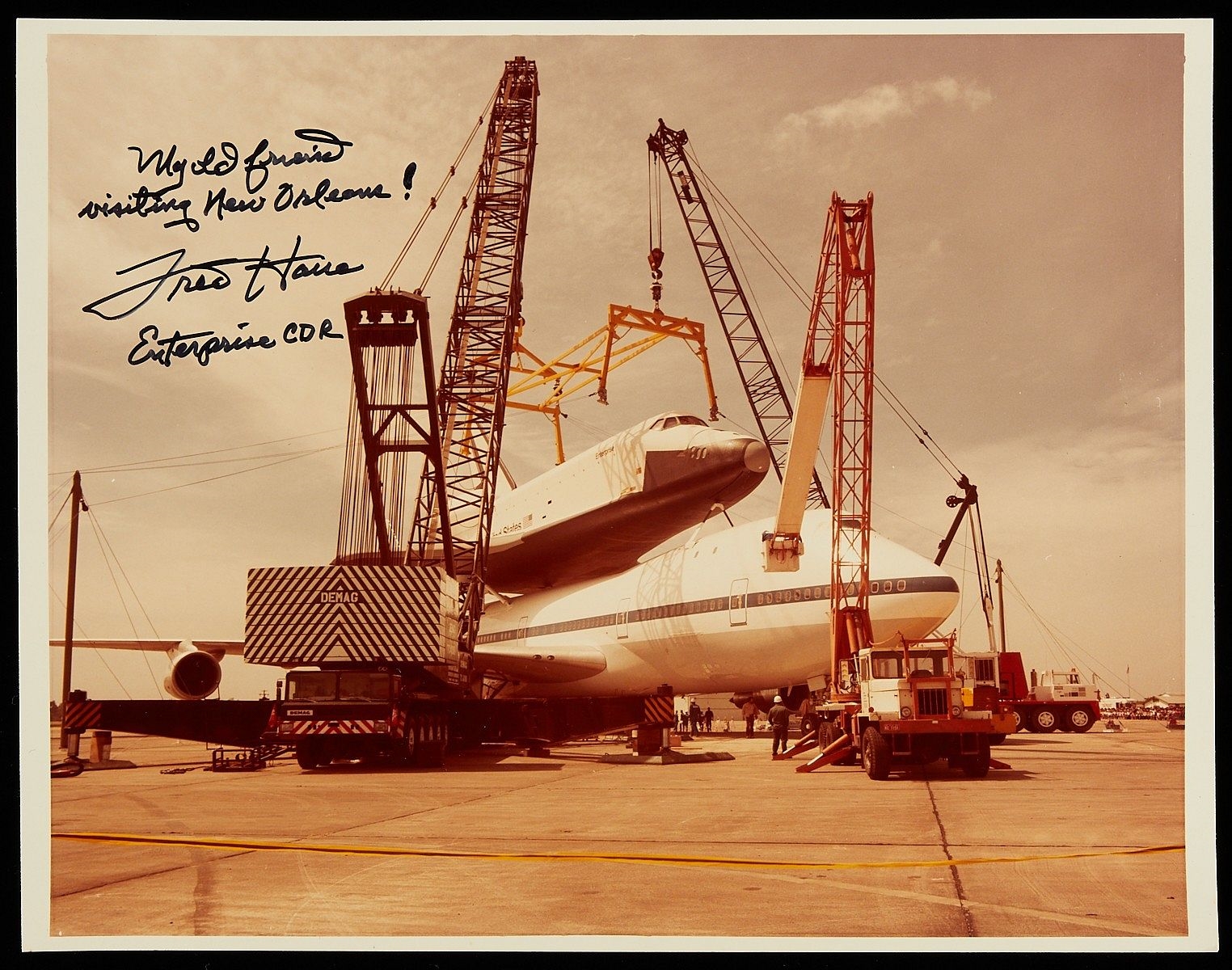 Fred Wallace Haise Shuttle Enterprise on the back of a Boeing 747 in