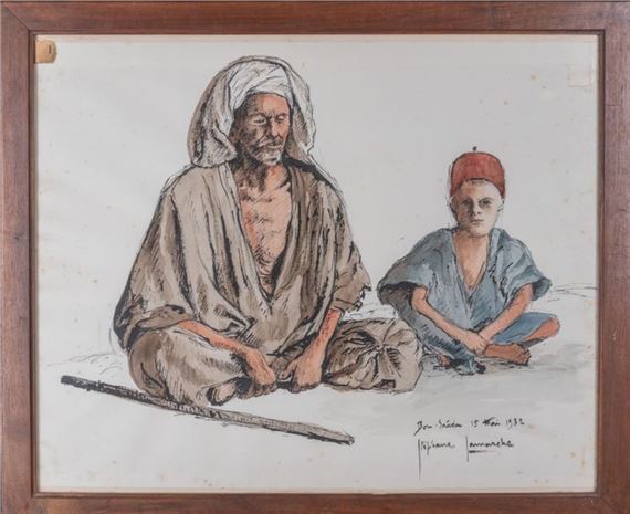 Homme et son fils assis, Bou Saada by Stéphane Lamarche, 15 mai 1932