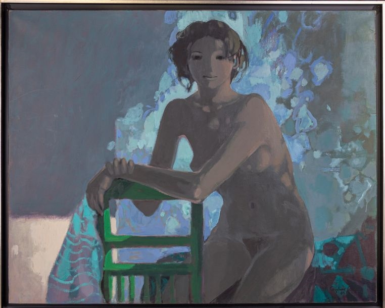 Artwork by Alfred Rozelaar Green, Nu à la chaise verte, Made of Huile sur toile