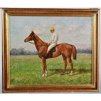 Portrait du jockey et de son cheval sur un fond de paysage - W. Baird