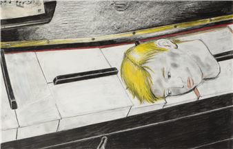 (Head of a boy on a piano with horizontal and vertical piano keys) - Paul Klemann