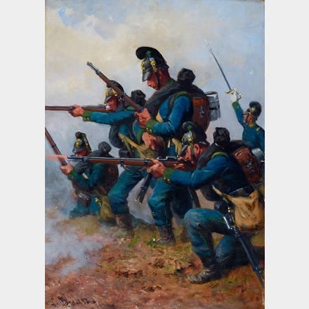 Bayerische Infanteristen beim Angriff by Louis Braun, wohl um 1890