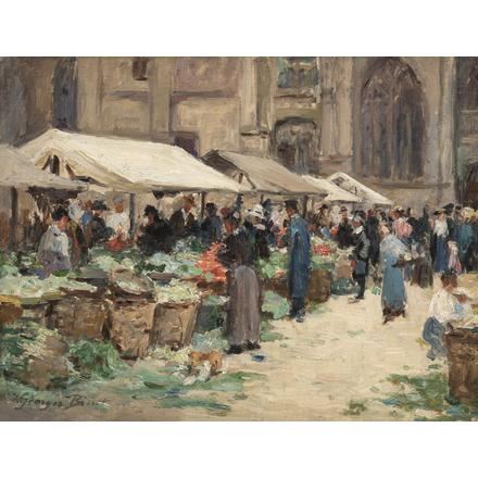 SCÈNE DE MARCHÉ DEVANT UNE CATHÉDRALE by Georges Jules Ernest Binet