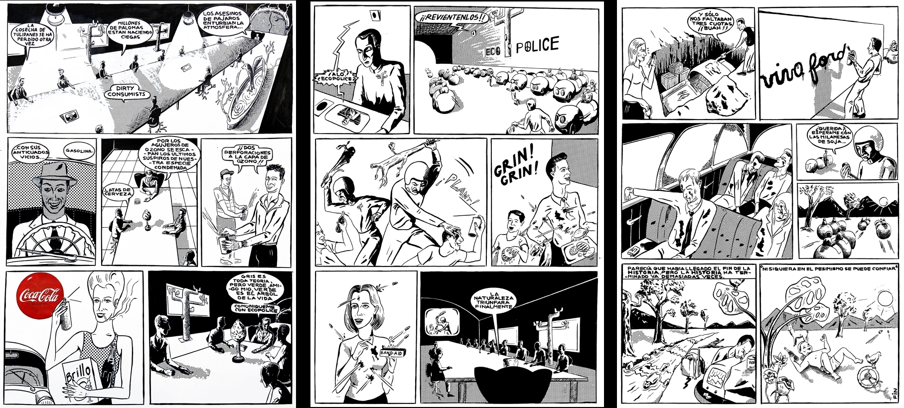 Artwork by Sebastián Gordín, Roberto Jacoby, FICCIONES VERDADERAS Tríptico, Made of Indian ink, white out and cutout on paper