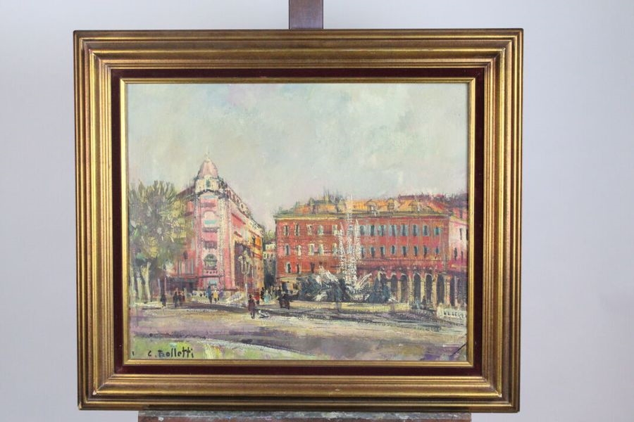 Artwork by César Bolletti, Meeting of two oil on canvas: La place Massena à Nice, Made of oil on canvas