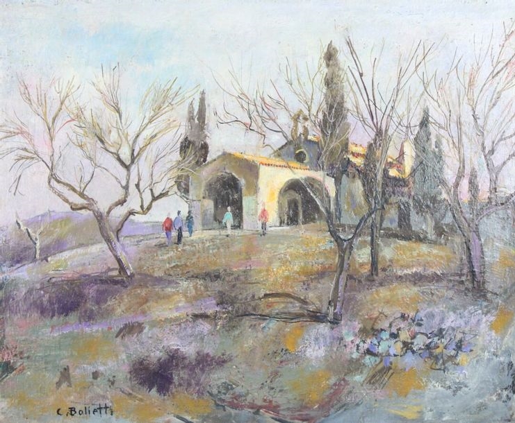 Artwork by César Bolletti, Meeting of two oil on canvas: La place Massena à Nice, Made of oil on canvas