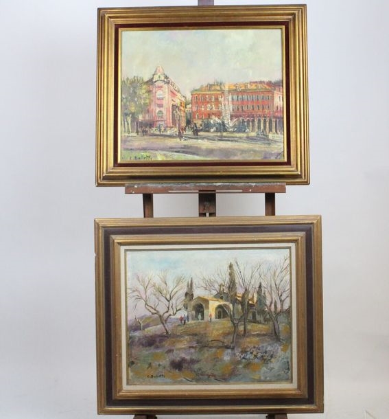 Artwork by César Bolletti, Meeting of two oil on canvas: La place Massena à Nice, Made of oil on canvas