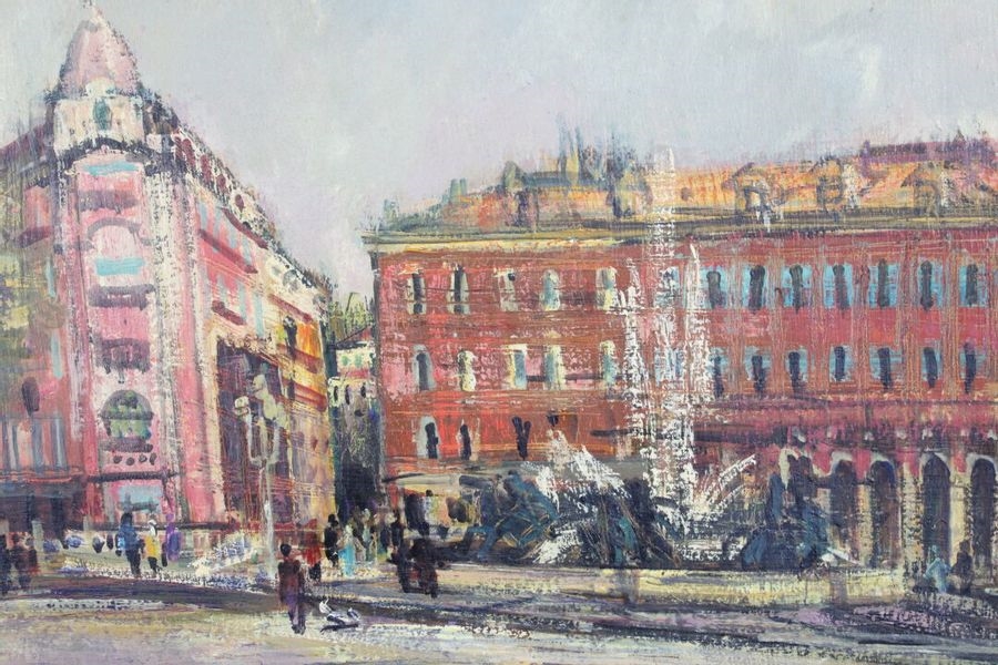 Artwork by César Bolletti, Meeting of two oil on canvas: La place Massena à Nice, Made of oil on canvas