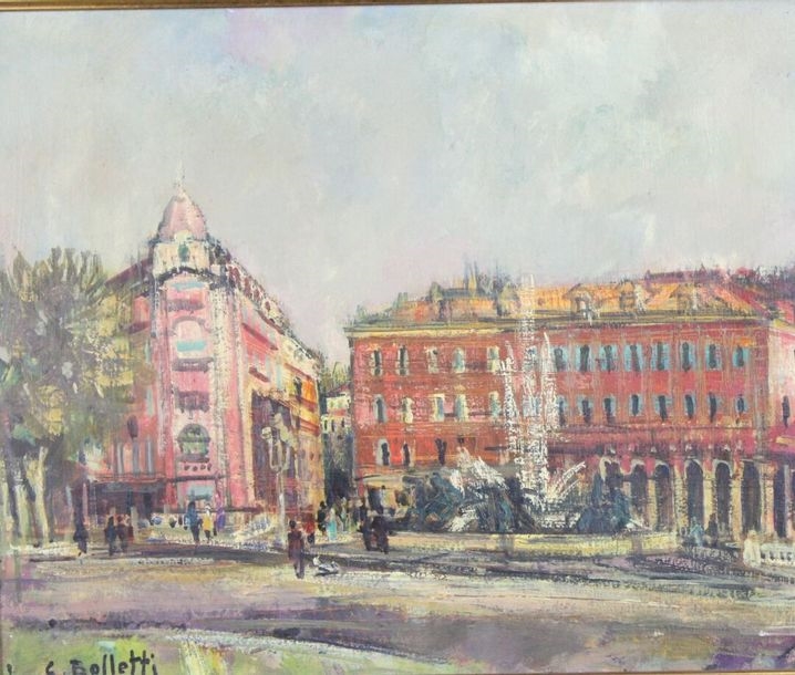 Artwork by César Bolletti, Meeting of two oil on canvas: La place Massena à Nice, Made of oil on canvas