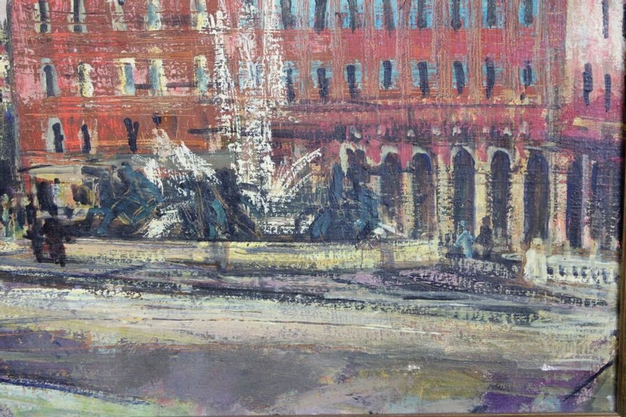 Artwork by César Bolletti, Meeting of two oil on canvas: La place Massena à Nice, Made of oil on canvas