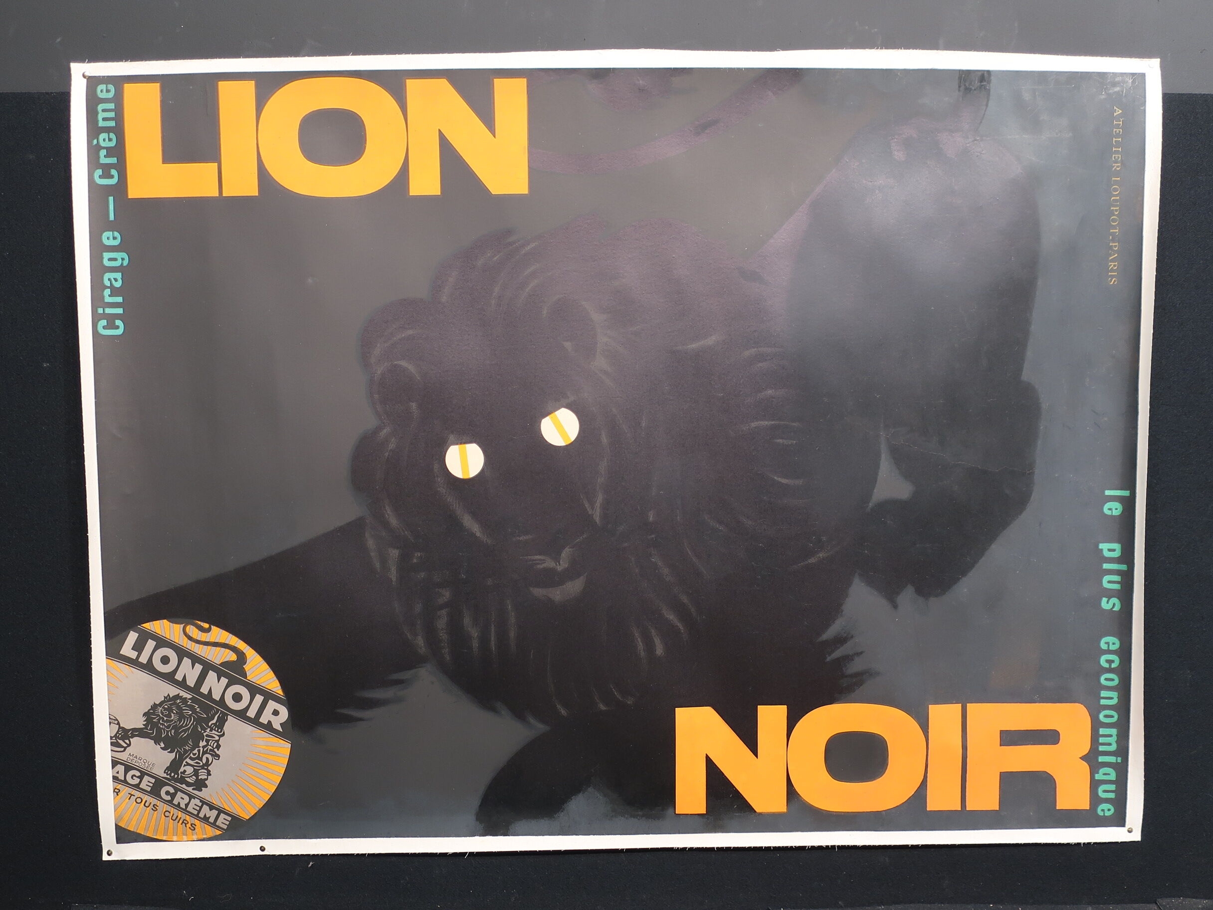 Plaque Tole Repoussée Publicitaire Pub Crème Cirage Le Lion Noir Vers