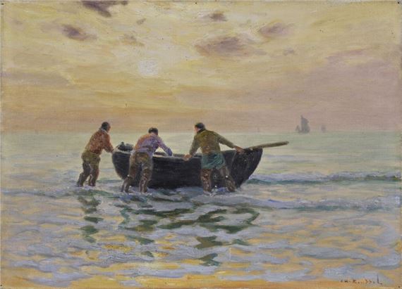 The departure for fishing. by Charles Emmanuel Joseph Roussel