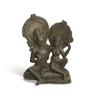 A BRONZE GROUP OF SHIVA AND PARVATI - Bengal School, 8th Century