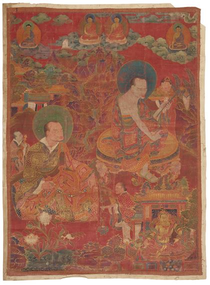 Tibetan School, 18th Century | A RARE RED-GROUND PAINTING OF ARHATS ...