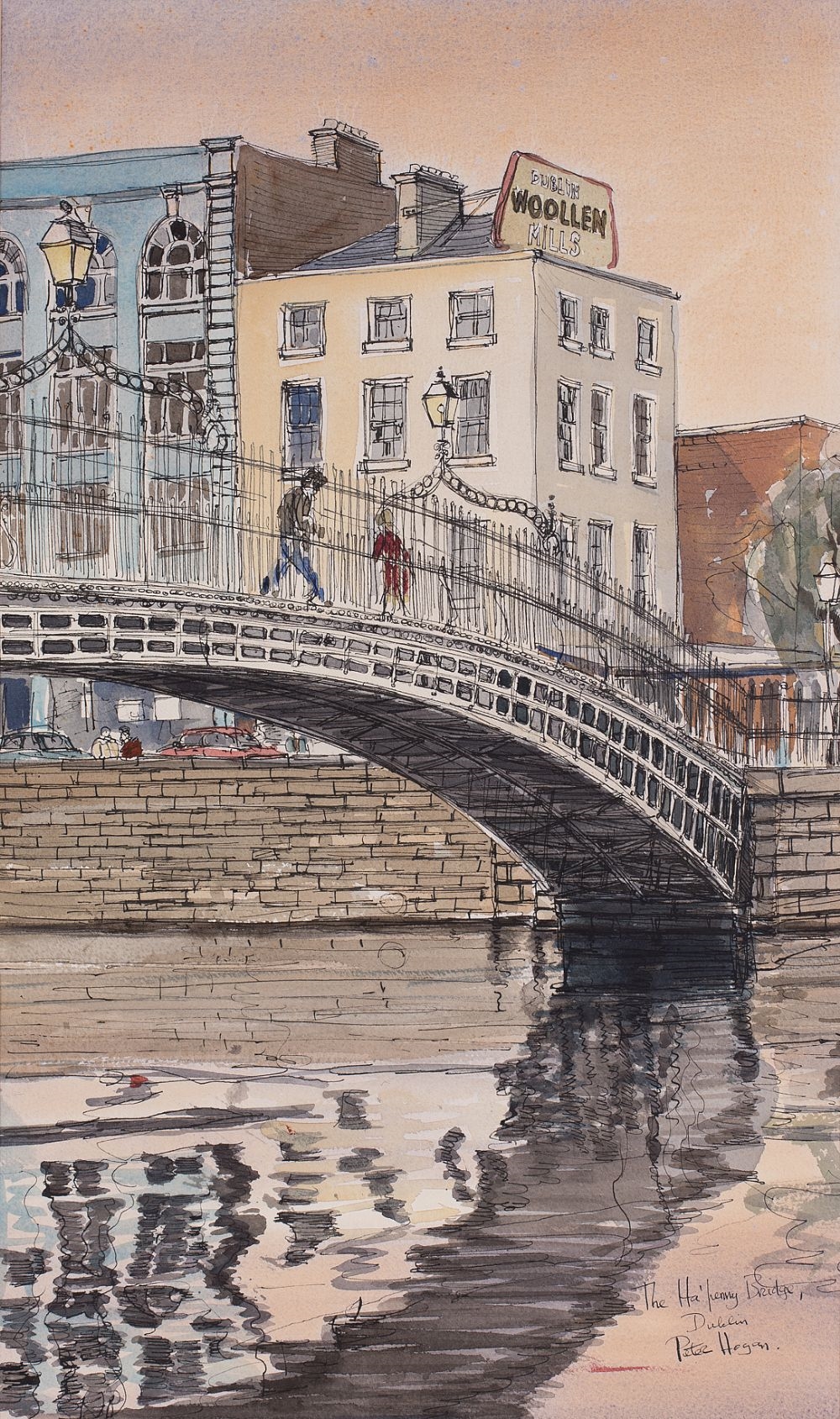 Artwork by Pete Hogan, THE HALFPENNY BRIDGE, DUBLIN, Made of Pen & Ink and Watercolour