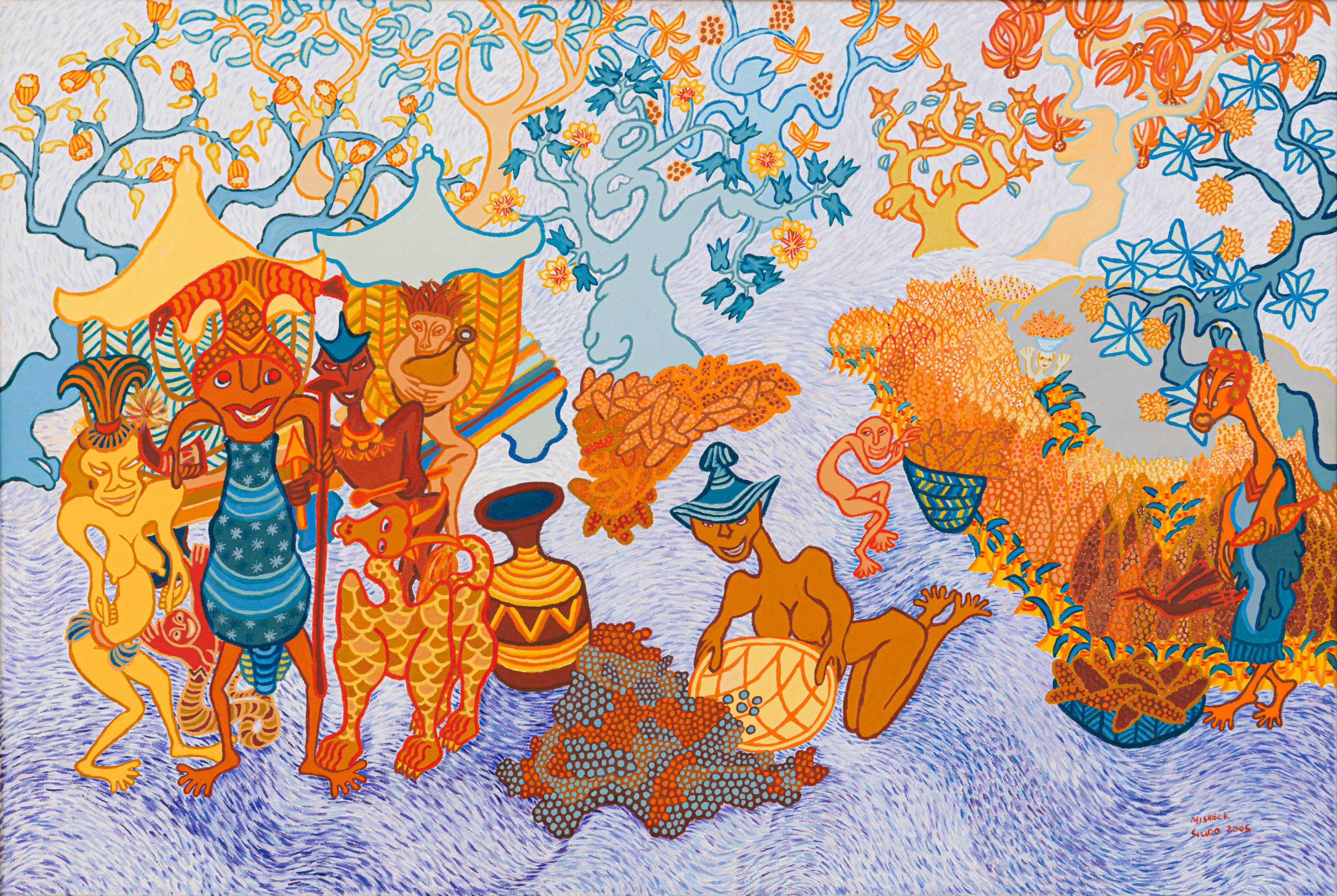 Artwork by Misheck Gudo, Zunde reMambo (King's Granary), Made of acrylic on canvas