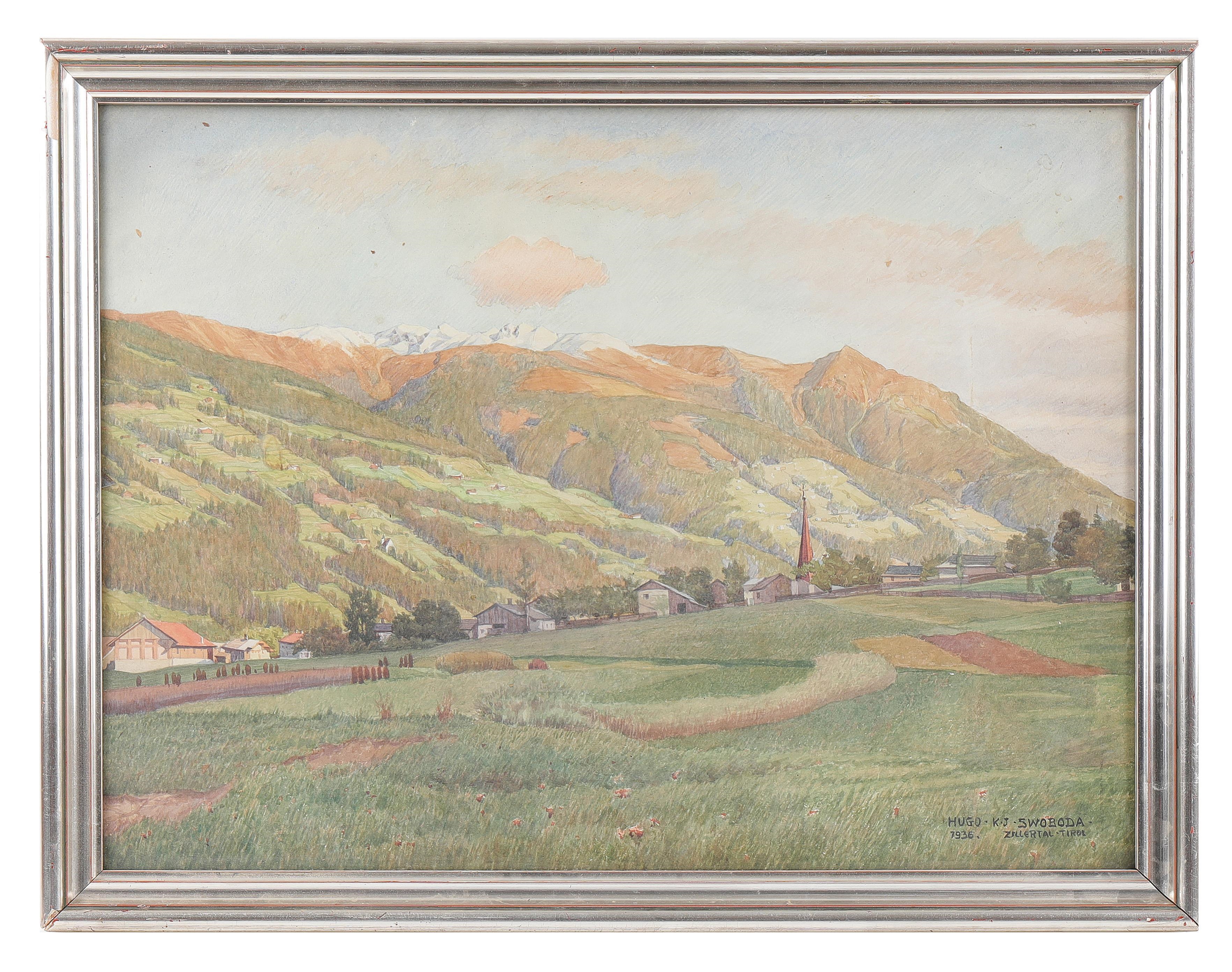 Artwork by Hugo Karl Swoboda, Motiv aus dem Zillertal, Made of Aquarell