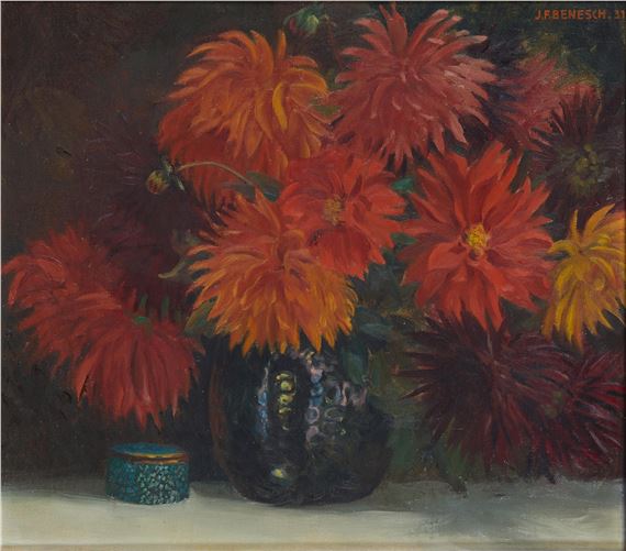 Dalien mit Lötz Vase by Josef Ferdinand Benesch