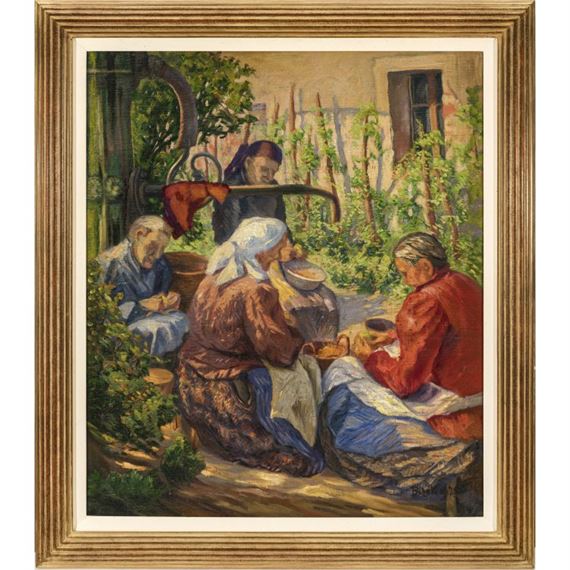 Frauen beim Gemüseschälen im Garten by Alois Bílek