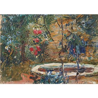 BASSIN DANS UN JARDIN FLEURI - Yeghishe Martirosi Tadevosyan