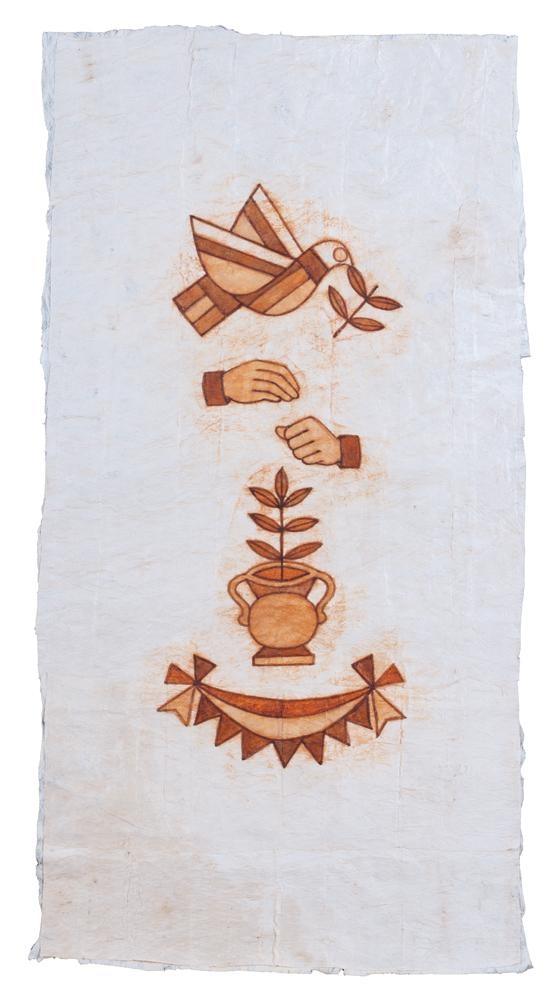 Artwork by Robin White, Ruha Fifita, Ko e Hala Hangatonu - Detail V, Made of natural pigments on barkcloth