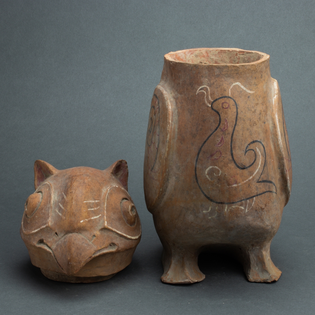 Han Dynasty | Han dynasty painted pottery owl-form container | MutualArt